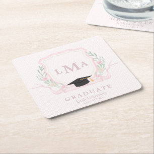 Coquette Monogram Graduation Square Paper Coaster