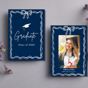 Coquette Navy Bow Photo Graduation Announcement