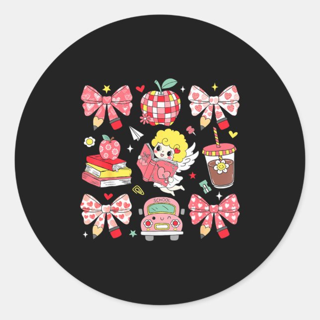 Coquette Nk Bow Teacher Appreciation Valentines Da Classic Round Sticker (Front)