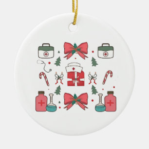 Coquette Nurse Bow Custom Nurse  Xmas Christmas  Ceramic Tree Decoration