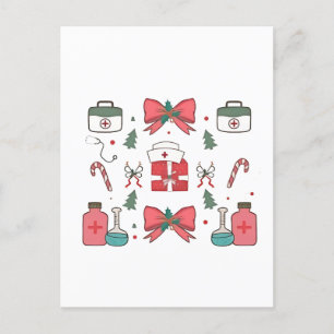 Coquette Nurse Bow Custom Nurse Xmas Christmas Invitation Postcard