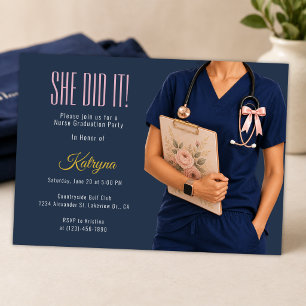 Coquette Nurse Graduation Photo Invite