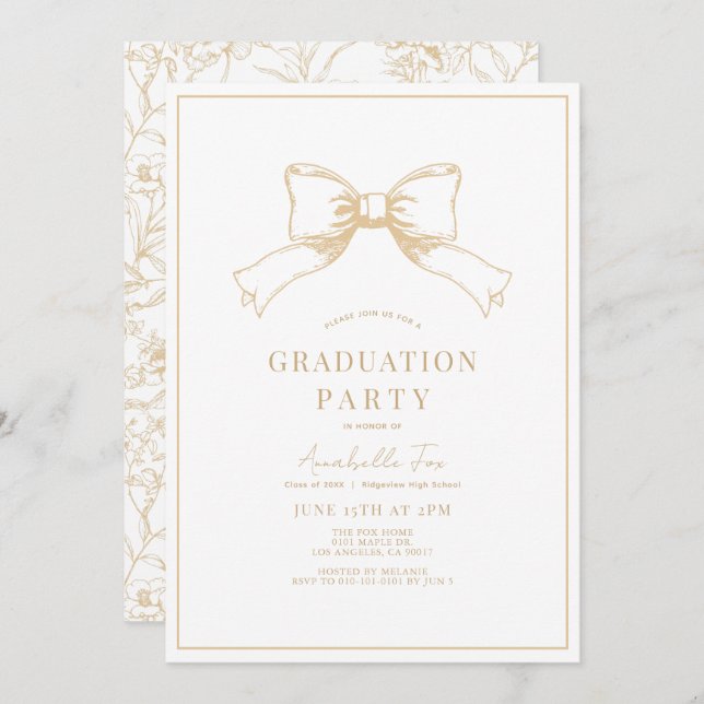 Coquette Ochre Bow Ribbon Graduation Party Invitation (Front/Back)