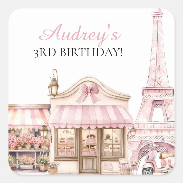 Coquette Paris French Parisian Cafe Birthday Square Sticker (Front)