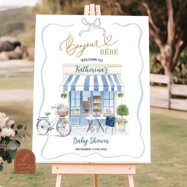 Coquette Parisian cafe French Blue Welcome Sign (Creator Uploaded)