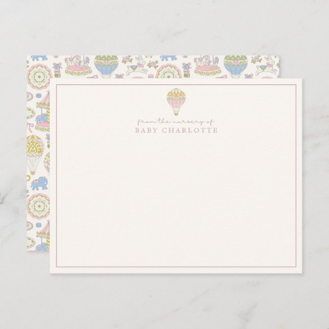 Coquette Pastel Circus Balloon Nursery Note Card (Front/Back)