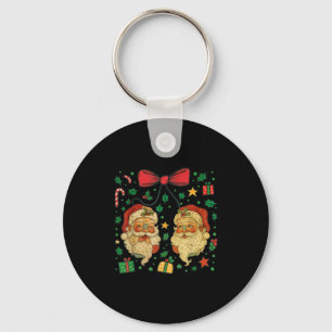 Coquette Patchwork Santa Claus Retro Christmas Fun Key Ring