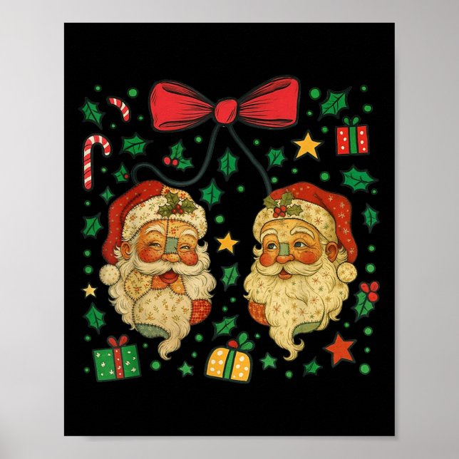 Coquette Patchwork Santa Claus Retro Christmas Fun Poster (Front)