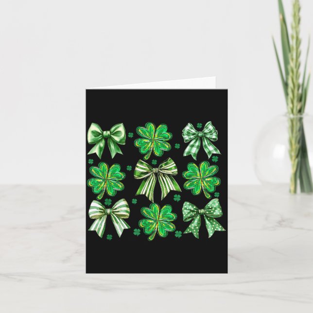 Coquette Patrick's Day Bow,shamrock Lucky Bow Funn Card (Front)