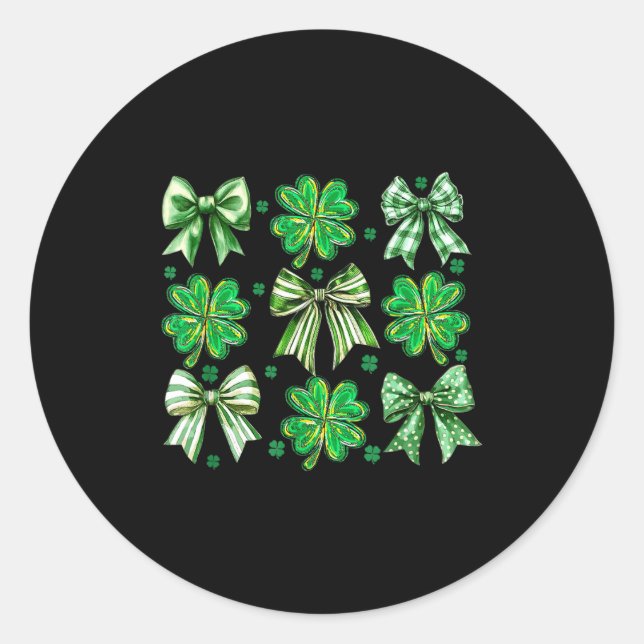 Coquette Patrick's Day Bow,shamrock Lucky Bow Funn Classic Round Sticker (Front)