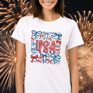 Coquette Patriotic USA with Bows & Stars America T-Shirt