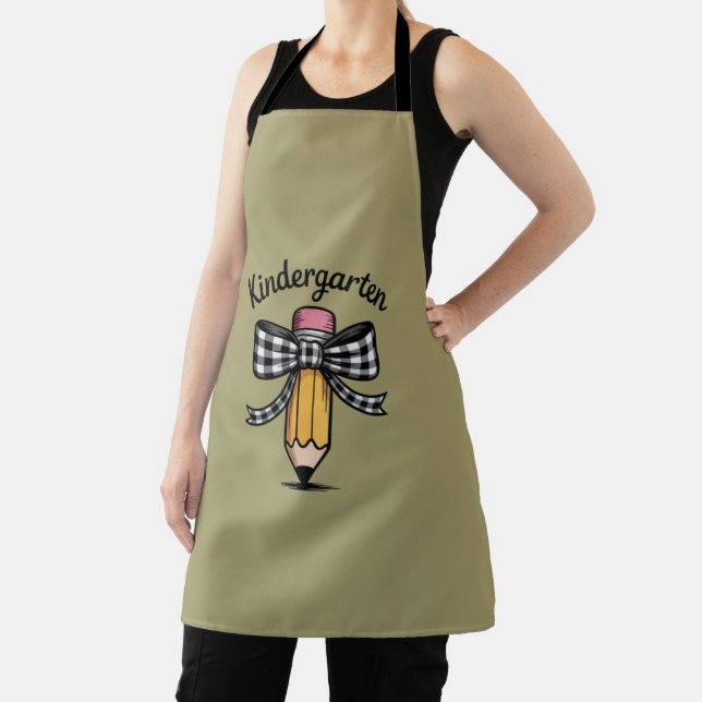 Coquette Pencil Bow Kindergarten Teacher School Apron (Insitu)
