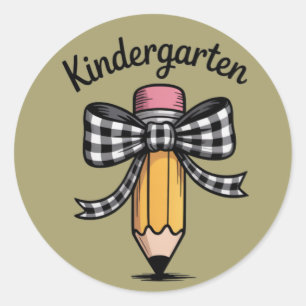 Coquette Pencil Bow Kindergarten Teacher School Classic Round Sticker