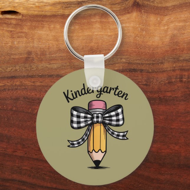 Coquette Pencil Bow Kindergarten Teacher School Key Ring (Front)