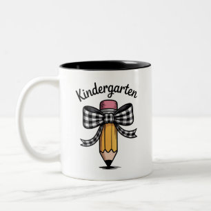 Coquette Pencil Bow Kindergarten Teacher School Two-Tone Coffee Mug