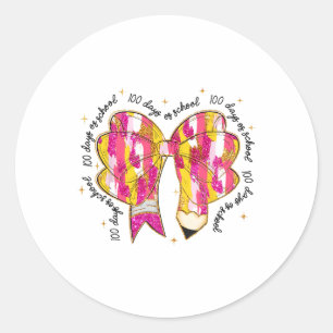 Coquette Pencil Bow Teacher 100 Days Of School Gir Classic Round Sticker