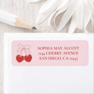 Coquette Pink and Red Cherry Bow Return Address
