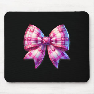 Coquette Pink And White Bow Plaid Valentine Bow Wi Mouse Mat