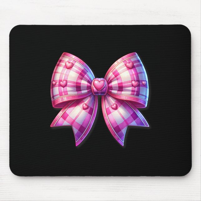 Coquette Pink And White Bow Plaid Valentine Bow Wi Mouse Mat (Front)