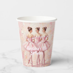 coquette pink ballerina birthday paper cups