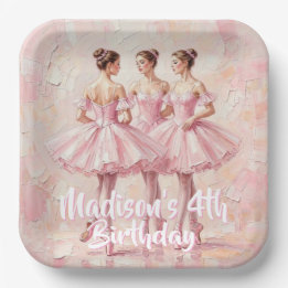coquette pink ballerina birthday paper plate