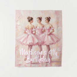 coquette pink ballerina birthday tapestry