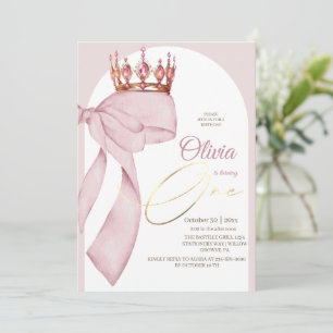 Coquette Pink Bow 1st Birthday  Invitation