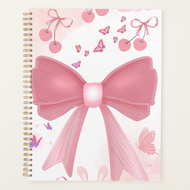 Coquette Pink Bow and Cherries Aesthetic Collage – Planner (Front)