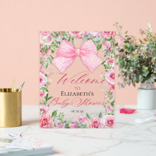 Coquette Pink Bow and Roses Baby Shower Welcome Acrylic Sign