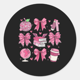 Coquette Pink Bow Apple Teacher Appreciation Valen Classic Round Sticker