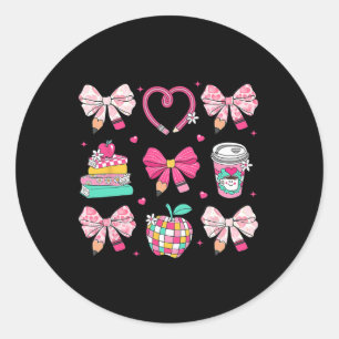 Coquette Pink Bow Apple Teacher Appreciation Valen Classic Round Sticker