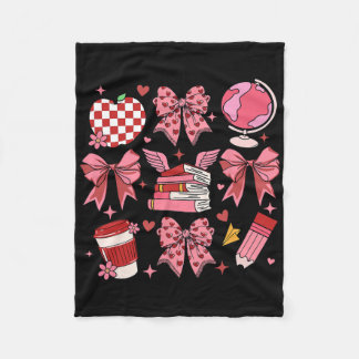Coquette Pink Bow Apple Teacher Appreciation Valen Fleece Blanket