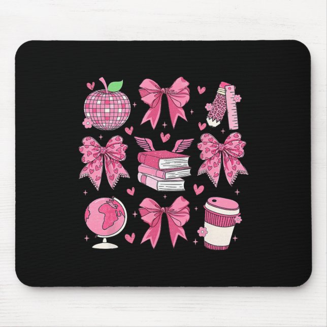 Coquette Pink Bow Apple Teacher Appreciation Valen Mouse Mat (Front)