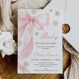 Coquette Pink Bow Baby It's Cold Baby Shower Invitation