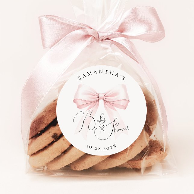 Coquette Pink Bow Baby Shower Classic Round Sticker (Creator Uploaded)