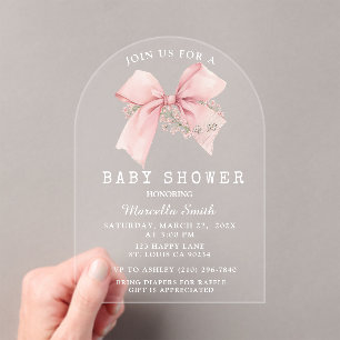 Coquette Pink Bow Baby Shower Girl  Acrylic Invitations