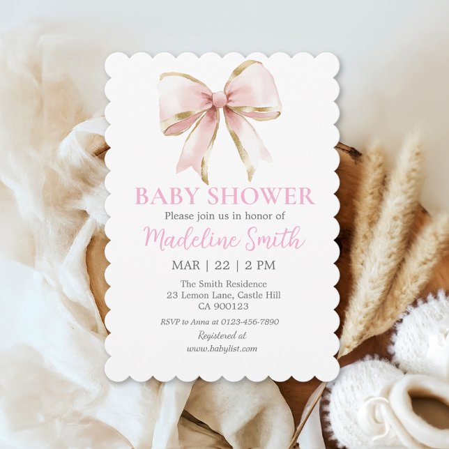 Coquette Pink Bow Baby Shower Girl Invitation (Creator Uploaded)