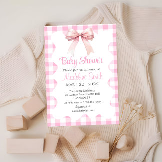 Coquette Pink Bow Baby Shower Girl Invitation