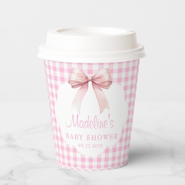 Coquette Pink Bow Baby Shower Girl  Paper Cups (Front)