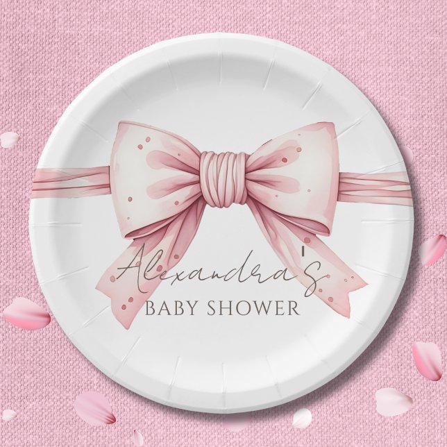 Coquette Pink Bow Baby Shower Paper Plate (Creator Uploaded)