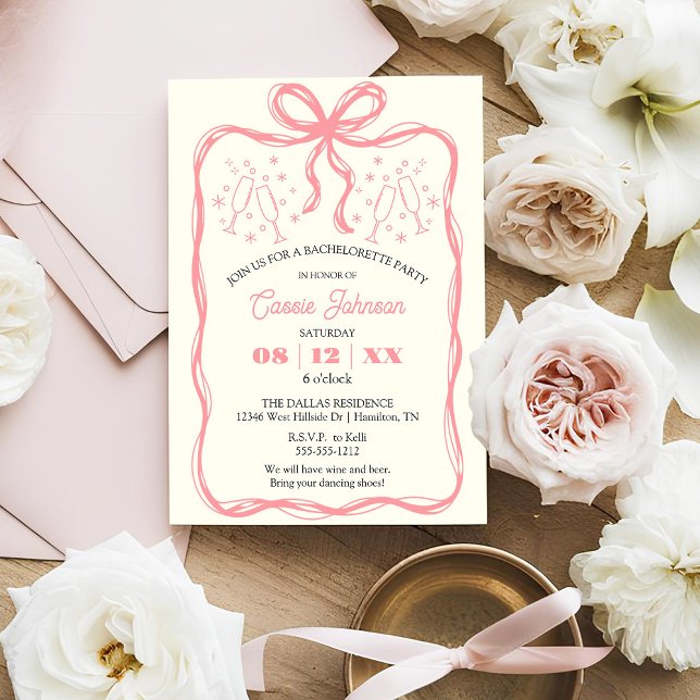 Coquette Pink Bow Bachelorette Party Invitation (Coquette Pink Bow Bachelorette Party Invitation)