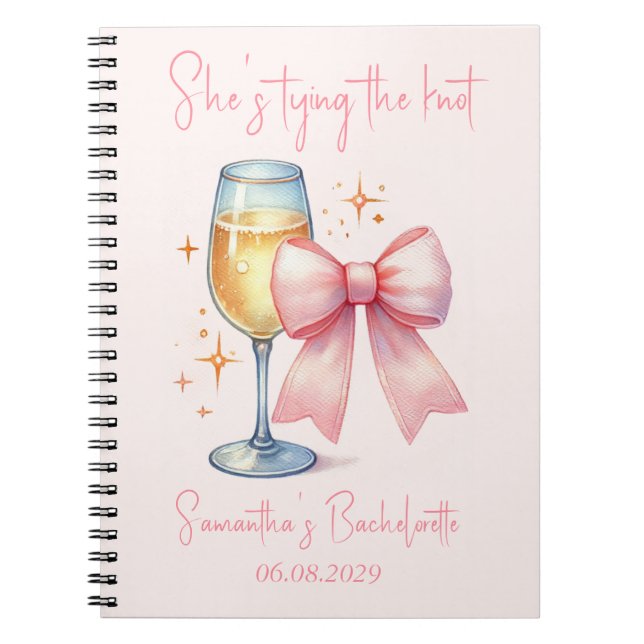 Coquette Pink Bow Bachelorette Party  Notebook (Front)