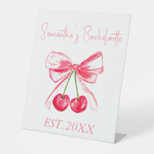 Coquette Pink Bow Bachelorette Party Pedestal Sign