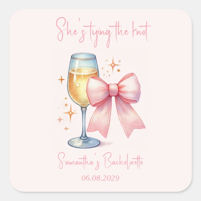 Coquette Pink Bow Bachelorette Party  Square Sticker (Front)