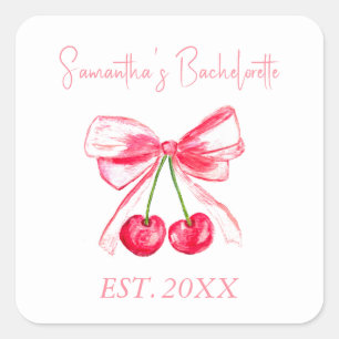 Coquette Pink Bow Bachelorette Party  Square Sticker