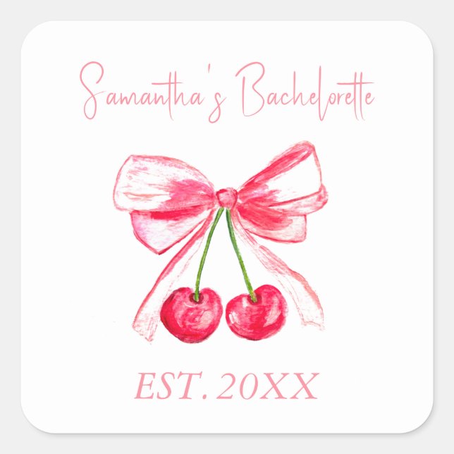 Coquette Pink Bow Bachelorette Party  Square Sticker (Front)