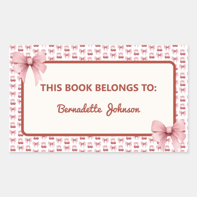 Coquette Pink Bow Back to School Bookplate Rectangular Sticker (Front)