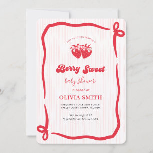 Coquette Pink Bow Berry Sweet Baby Shower Invitation