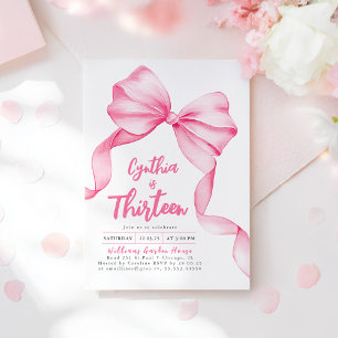 Coquette Pink Bow Birthday Invitation
