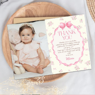 Coquette Pink Bow Birthday Photo Thank You Card